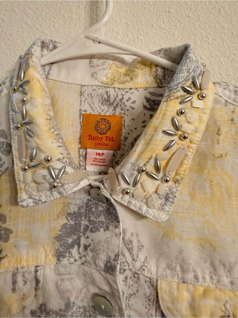 Ruby Rd. Yellow & Gray Patterned Button-Front Jean Jacket - Picture 4 of 5